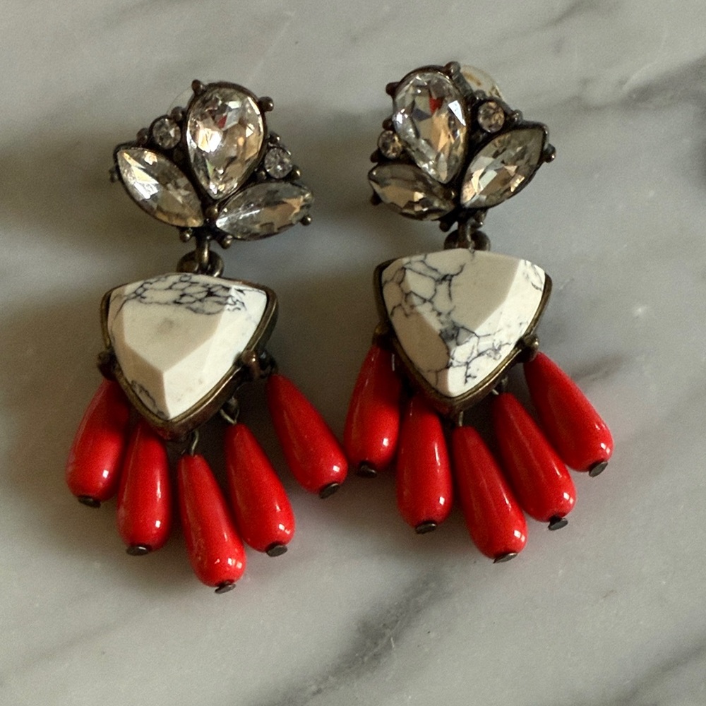 BaubleBar Red Crystal Marble White Dangle Earrings